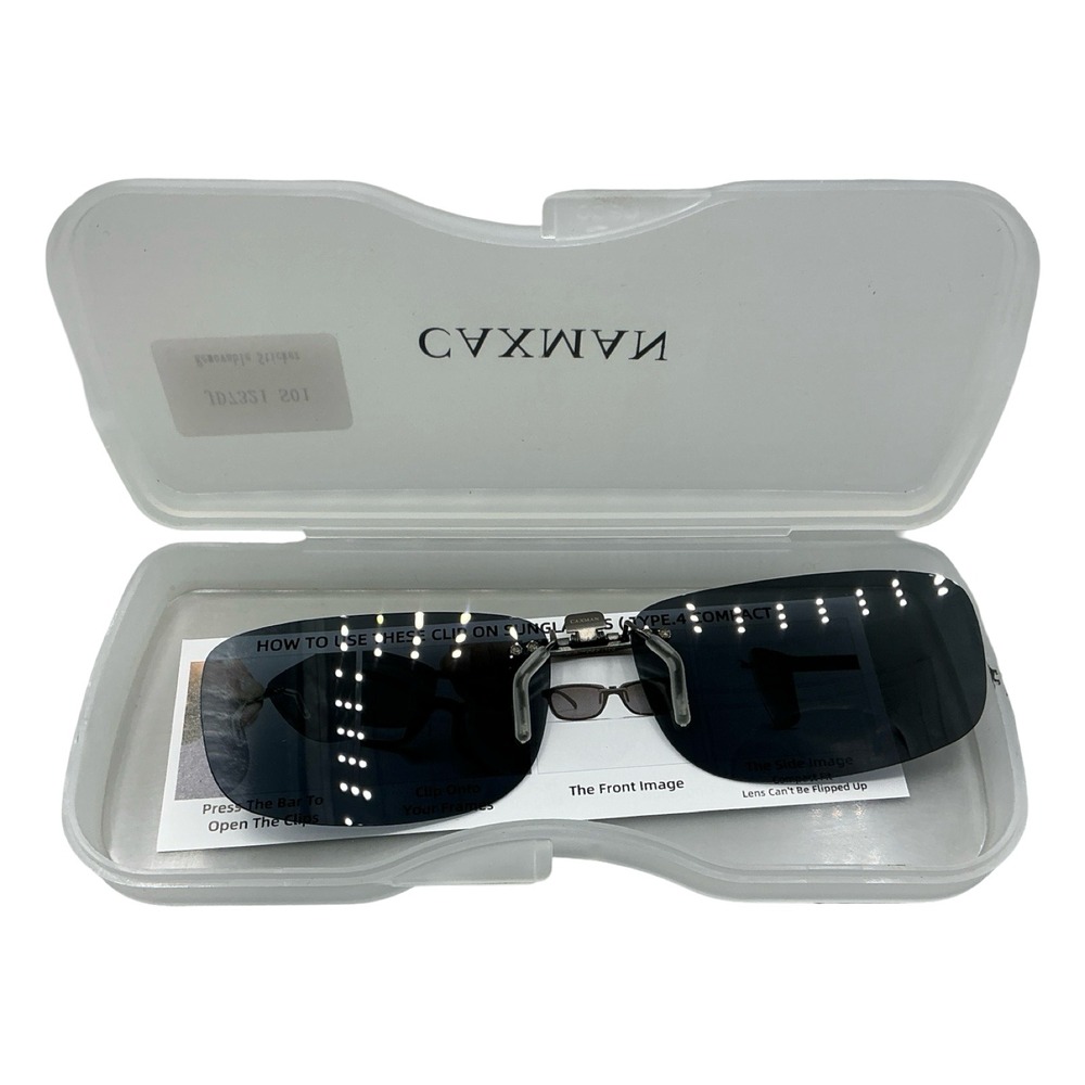 Caxman Polarized Clip On Sunglasses Type 4 Compact Gray Lenses Case JD7321 S01